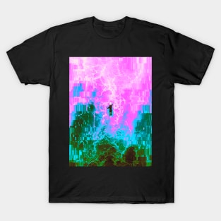 Surfer in the Ocean Glitch Art T-Shirt